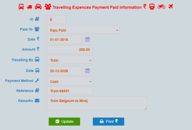 Daily/Travelling Expences, Phone/Electricity/Water Bill